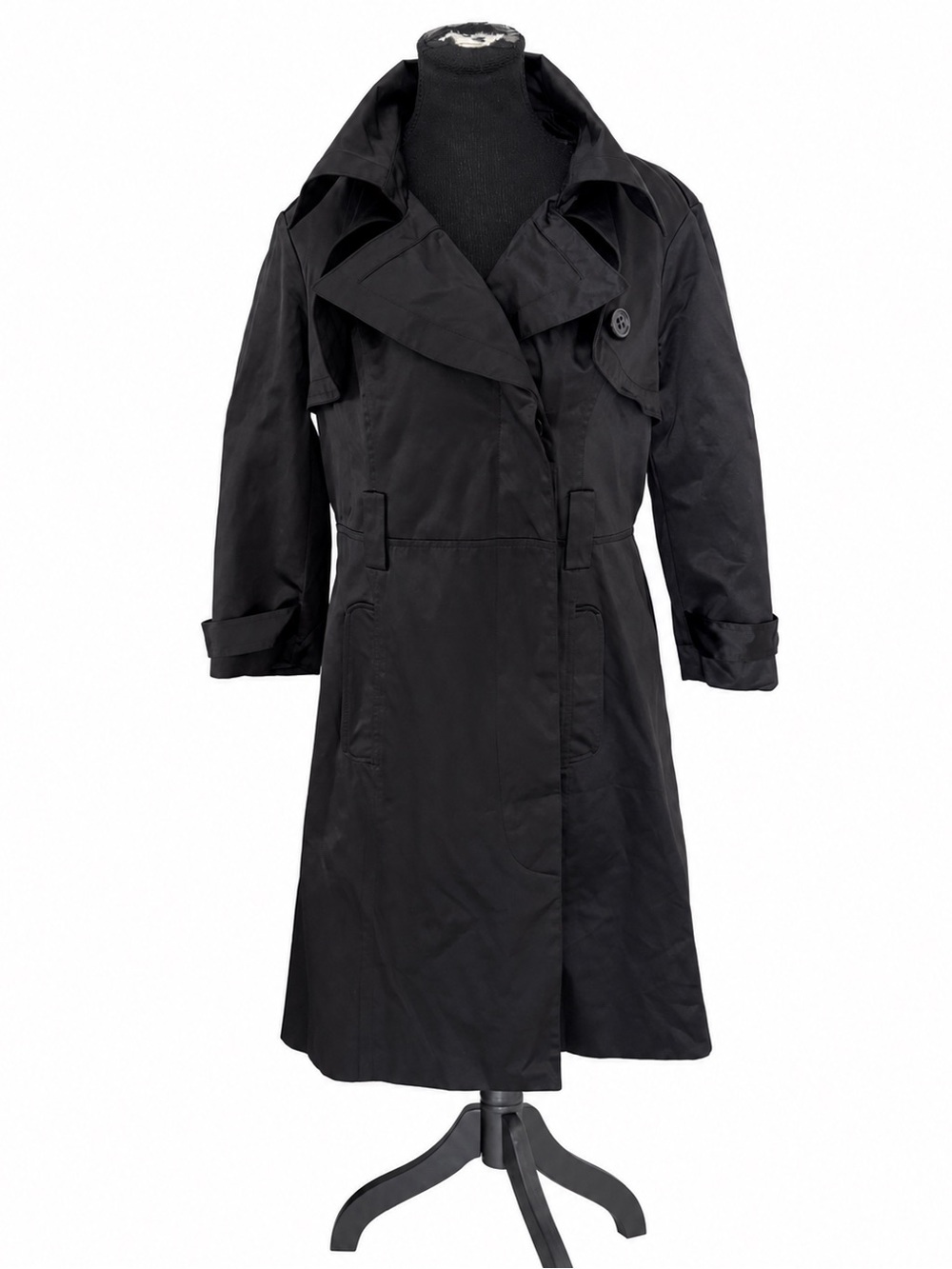 Bebe Black Long Trench-Style Coat